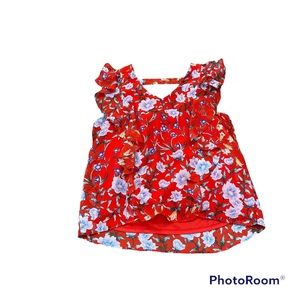 Red Ruffle Floral Print Pullover Blouse